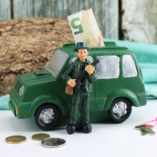 Spardose Jäger mit Auto